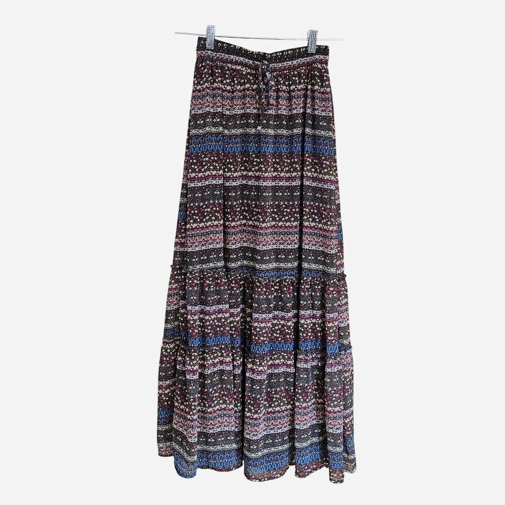 y2k boho hippie floral tiered maxi skirt